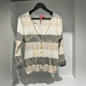 Charlotte Tarantola Anthropologie striped chain Cardigan bling Women’s large